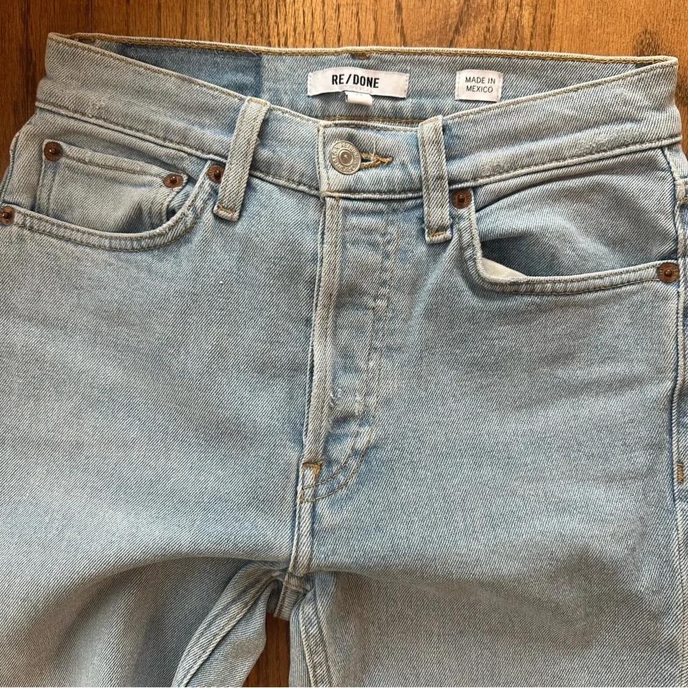 RE/DONE Jeans 90s High Rise Ankle Crop Raw Hem Button Fly Light Wash 25 - Picture 7 of 16